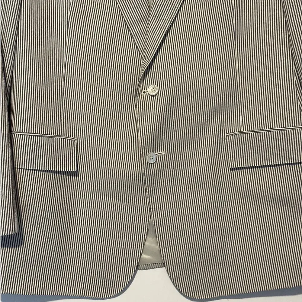Vintage Polo Ralph Lauren Seersucker Sport Coat Blazer Blue White Stripe 38R USA